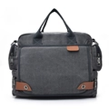 Borsa a tracolla in tela grigio scuro con design multitasche e rinforzo in pelle - Grigio