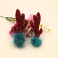 Cute red glitter reindeer antler hair clips with green pom pom for Christmas DIY kids accessory - Glitter Antler Hair Clip