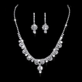 Conjunto de collar y pendientes de gota de diamantes de imitación plateados para bodas - Juego de collar y pendientes de 2 piezas
