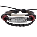 Multilayer woven leather bracelet with silver metal plate and I Love Jesus engraving - Silver