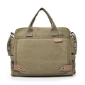 Borsa a tracolla in tela verde militare multispazio con rifiniture in pelle marrone - Cachi