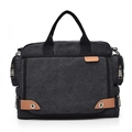 Borsa business in tela nera con finiture in pelle marrone e tasche multiple - Nero