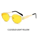 Occhiali da sole ovali in metallo con montatura dorata e lenti giallo brillante modello C13 - Montatura Oro Lenti Giallo Brillante