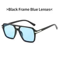 Gafas de sol retro de aviador con montura negra de doble puente y lentes azul claro - Montura Negra Lentes Azules