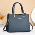 Classic navy blue lychee textured leather handbag with dual handles and gold accents - Blue