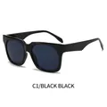 Fashion square sunglasses in C1 style with black frame and dark grey lenses for women - Black Frame Black Grey Lens