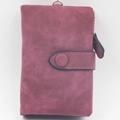 Frosted burgundy tri-fold PU leather wallet for women with matte finish and snap closure - Purplish Red