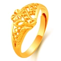 Exquisite gold-plated open ring featuring a hollow floral design and heart-shaped accent - Heart Hollow Style (J2290)