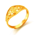 Adjustable golden open ring featuring hollow heart and floral pattern designs - Hollow Heart Style (J2283)
