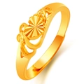 Elegant gold-tone adjustable ring featuring a textured heart and intricate filigree details - Heart Radial Pattern (J2288)