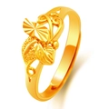 Elegant gold sand ring featuring a textured leaf pattern and frosted finish for women - Feather Leaf Style (J2291)