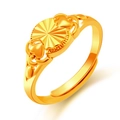 Gold plated open ring for women featuring starburst texture and heart leaf patterns - Round Radial Pattern (J2279)
