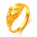 Elegant gold flower ring with intricate leaf engravings on an adjustable band - Scroll Flower Style (J2284)