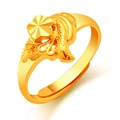 Adjustable golden ring featuring a sweet floral design and textured band surface - Textured Flower Style (J2282)