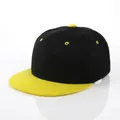 Flat brim baseball cap in black and yellow two-tone contrast cotton twill - Adjustable / Black with Yellow Brim