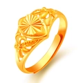 Adjustable golden heart ring with radiant texture and floral arm details - Heart Radial Pattern (J2281)