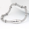 Detail of silver mesh chain bracelet with spherical beads and magnetic clasp closure - Silver