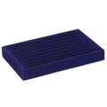 Detailed view of dark blue velvet ring tray with multi-row slots for jewelry storage - Blue