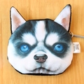 Mini porte-monnaie husky en peluche avec yeux bleus et texture de fourrure grise - Husky