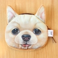 Miniature Shiba Inu dog plush coin purse with zipper closure on wood background - Golden Retriever