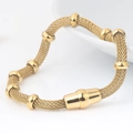 Minimalist 4mm stainless steel mesh chain bracelet with 18K gold beads for women - Gold