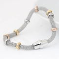 4mm stainless steel mesh chain bracelet with gold and rose gold beads and magnetic clasp - 3-Color Woven Bracelet