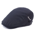 Béret classique en coton bleu marine avec boucle réglable et logo latéral en métal - Réglable / Noir