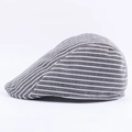 Classic striped newsboy cap for men and women in dark grey and white vintage cotton - Black
