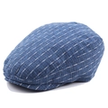 Berretto classico blu scuro a righe bianche in tessuto di cotone e lino strutturato - Regolabile (56-59cm) / Blu Navy (Righe Sottili)