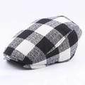 Classic black and white checkered flat cap in textured woven fabric for men and women - Adjustable / Black