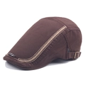 Men's coffee brown cotton beret hat with Style metal tag and side embroidery details - Adjustable / Coffee