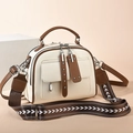 Women's two-tone shoulder bag in beige and brown with broad jacquard strap - Off-white