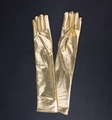 Glossy gold opera gloves in stretch metallic fabric for cosplay and evening events - One Size / Gold