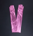 Pink metallic patent leather opera gloves with long stretch finish for cosplay - One Size / Light Pink