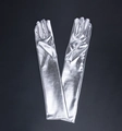 Silver glossy patent leather opera gloves with metallic finish for evening costumes - One Size / Silver