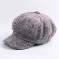 Cappello newsboy classico in lana color tortora con motivo a spina di pesce e design ottagonale - M (56-58cm) / Cachi chiaro