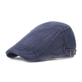 Donkerblauwe katoenen platte pet voor heren met GD-YST borduursel en golvende stiksels - M (56-58cm) / Marineblauw
