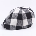 Klassieke zwart-wit geblokte ivy pet met vintage pied-de-poule tweed textuur - Zwart