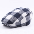 Béret classique à carreaux bleus et blancs en tissu texturé respirant pour hommes - Réglable / Bleu marine
