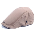 Classic khaki cotton flat cap for men with adjustable metal buckle and side logo detail - Adjustable / Khaki