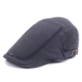 Gorra plana de algodón gris oscuro para hombre con hebilla vintage y logo de estilo - Ajustable / Gris