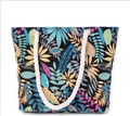 Borsa tote minimalista in tela con motivi di foglie colorate e manici in corda - Nero Giallo