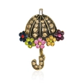 Retro bronzen paraplubroche met kleurrijke kristallen strass-steentjes op witte basis - Antiek Brons Veelkleurige Steentjes (B259-A)