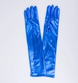 Glossy bright blue 43cm patent leather opera gloves for cosplay and evening dress - One Size / Blue