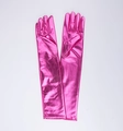 Pink patent leather long opera gloves with metallic finish for cosplay and parties - One Size / Rose Red