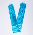 Elegant 43cm long blue patent leather opera gloves with shiny metallic finish for women - One Size / Light Blue