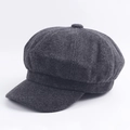 Cappello newsboy grigio scuro con motivo a spina di pesce e stile vintage retrò - M (56-58cm) / Nero