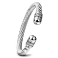 Minimalist 7mm stainless steel cable wire open cuff bracelet with twisted texture - Steel