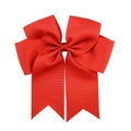 Red 6-inch grosgrain ribbon fishtail layered bow hair clip for children girls - Red (12)