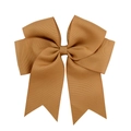 6 inch brown ribbed grosgrain ribbon fishtail bow hair clip with double streamers - Brown (2)